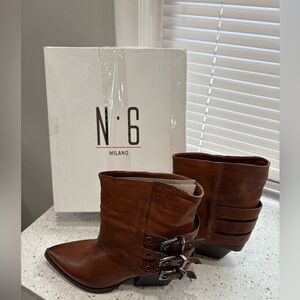 Milano N. 6 George Brown Leather Ankle Boots with Buckles